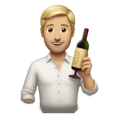 White man with dirty blonde hair selling wine sticker