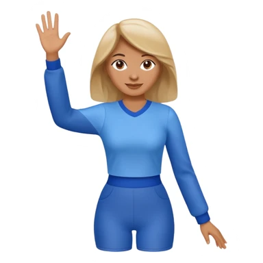 full body woman emoji inspired by AT&T, blue and white color scheme, waving, Apple emoji style sticker