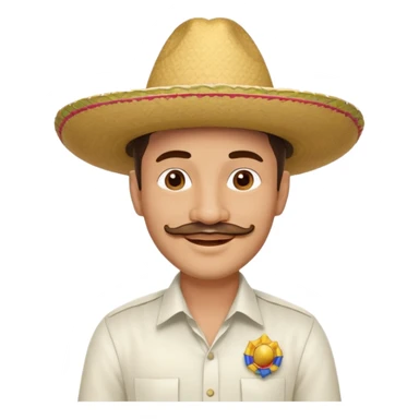 A happy, light skinned, Colombian man, with a small not connected mustache, a small gotee, wearing a Colombian Sombrero Voltiao, and wearing a white dress shirt sticker