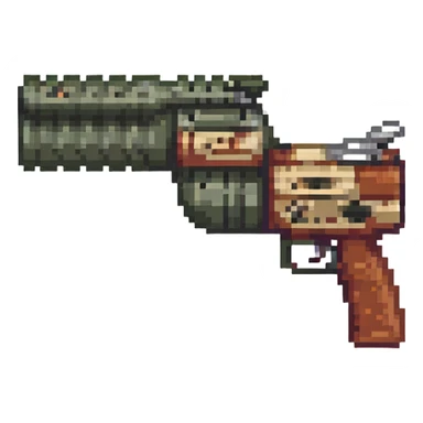 pixel art under barrel grenade launcher, Call of Duty style, minimalistic, side profile, no text sticker