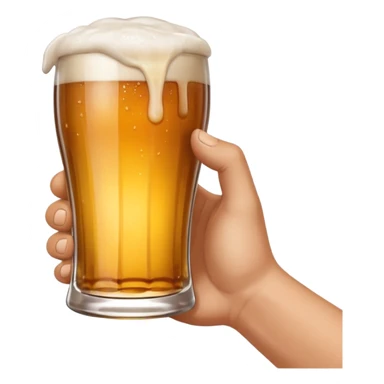 hand holding a glass of beer, mid-sip, with visible foam, apple emoji style sticker
