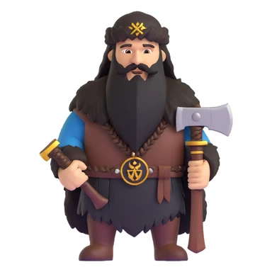 Russian pagan warrior with bear fur, battle axe, Slavic sun symbol amulet, long braided beard sticker