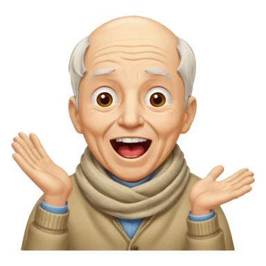 An elderly man with scarf and wrinkles, shouting joyfully despite missing a few teeth. sticker