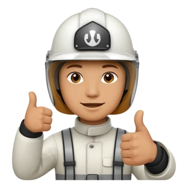 Cara de una persona con casco blanco cun pulgar arriba sticker