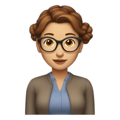 woman with red cheeks, brown hair bun and eyeglasses, and crab hands. sticker