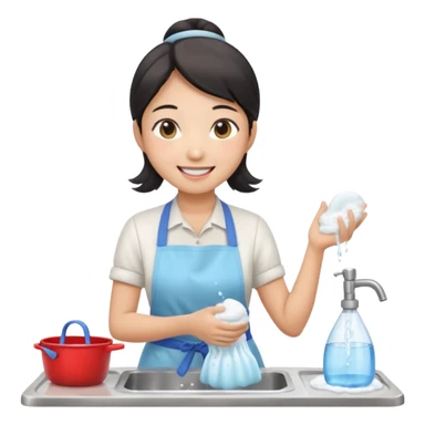 smiling aisan Woman washing dishes sticker
