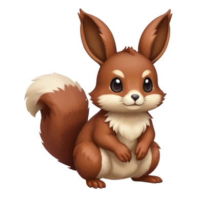 Cute cool animal hybrid Fakemon full body, dark-red-brown, beige, squirrel-eevee-bunny sticker