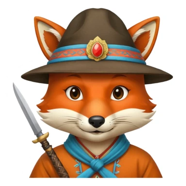 fox face, mogolian ancient with small knife and hat sticker