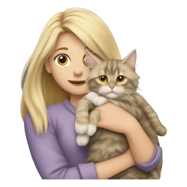 A blonde girl holds a maine coon cat in her arms sticker