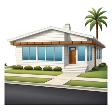 midcentury modern house with 1000 sqft and all windows and a sliding windows on corner. With overhanging shade and slats. sticker