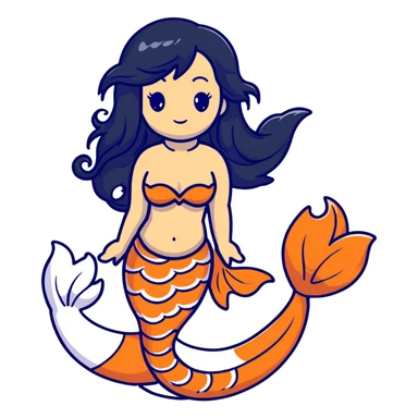 koi mermaid with tanned skin and long black hair sticker