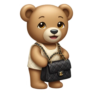 Cute teddy bear holding a Chanel bag sticker