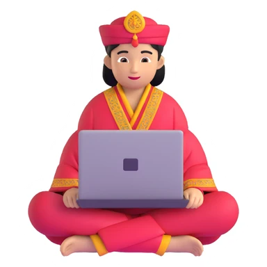 Indonesian person in traditional clothing using laptop sticker