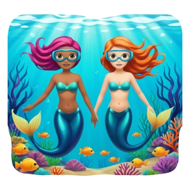 2 mermaids with snorkel mask free diving  sticker