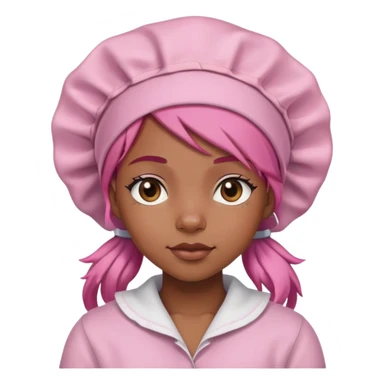 Black girl with a pink hair Bonnet on and a smug look on her face sticker