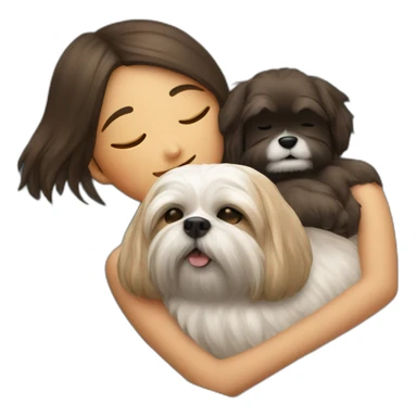Human girl and shih dog sleeping on couch sticker
