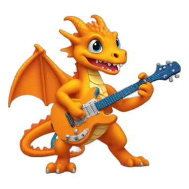 cute cartoon orange dragon playing blue guitar sticker
