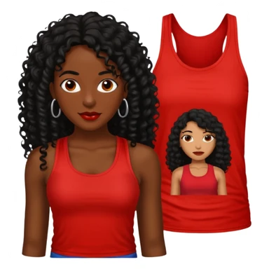 Rozonda Chilli Thomas medium dark skin long black curly hair, red tank top sticker