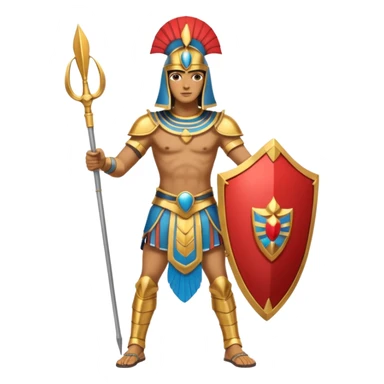 fullbody egyptian ancient soldier with spear and golden armor, gold spear, gold shield, gold helmet, only gold colors, no red or blue sticker