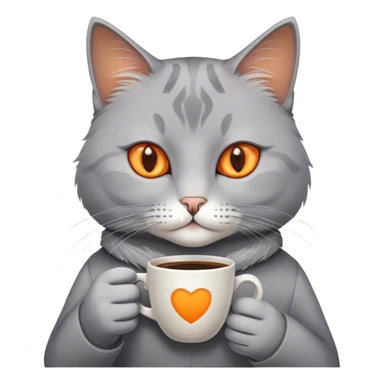 grey cat with orange eyes holding a coffee  sticker