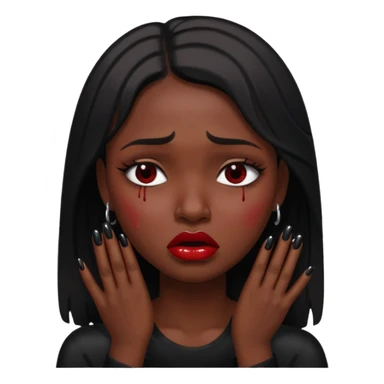 dark skin girl, dark red lipstick, nails very beautiful crying sticker