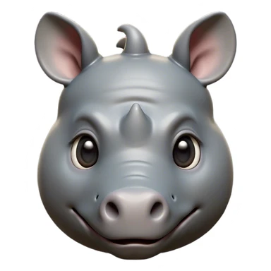 Cinematic Cute Rhinoceros Portrait Emoji, Head tilted playfully and inquisitively, featuring a rugged, glossy slate-gray hide with a gentle, rounded horn and round, sparkling eyes filled with curious wonder, Simplified yet irresistibly adorable features, highly detailed, glowing with a warm, friendly glow, high shine, affectionate and mighty, stylized with a touch of ancient charm, bright and endearing, soft glowing outline, capturing the essence of a mischievous yet loving rhinoceros, so playful it feels like it could stomp out of the screen and into your arms! sticker