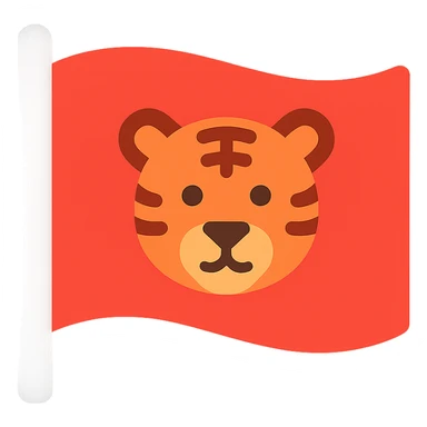 red flag with a stylized tiger face in the middle, graphic and modern, no text sticker