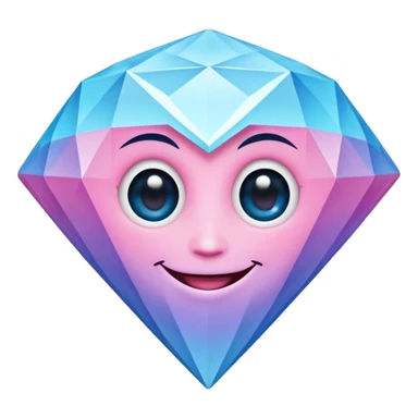 A cheerful diamond logo with a black outline and a smiling face, set against a pastel gradient of pink, blue, and lavender. Smaller diamonds surround it, forming a larger diamond pattern. Playful yet sleek, perfect for branding, digital media, sticker