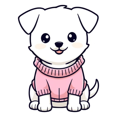 Cute white dog wearing a pink sweater sticker
