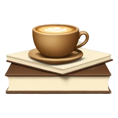 beige cup of coffee on top of a small stack of brown and beige books sticker