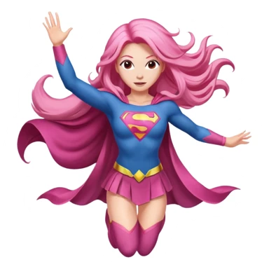 super woman with long pink hair flying pose sticker