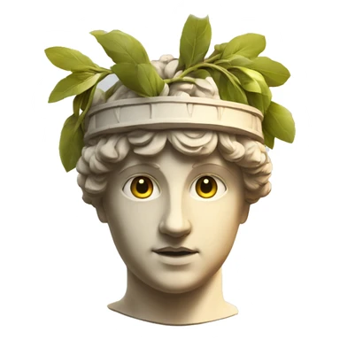 Emoji of an ancient young Greek statue, in VR headset, with a laurel wreath on head, DIGITAL UNIVERSITY sticker