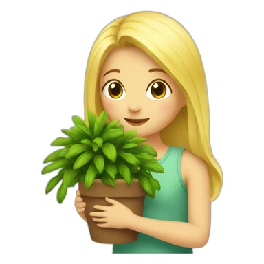 Blond Girl hugging plant sticker