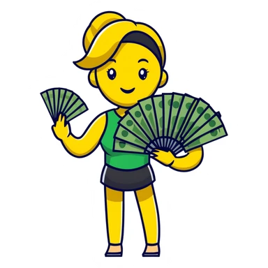 yellow skin woman with money fan sticker