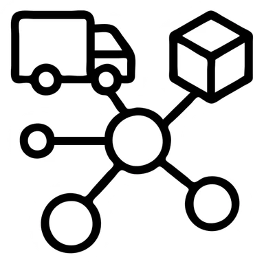 icon for "Supply Chain Experience", black and white, simple and clear, with a logistics network symbol sticker