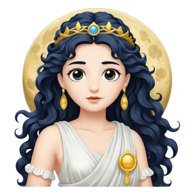 Luna, Goddess of Moon from Roman Deities with long black wavy hair, white sequin toga  sticker