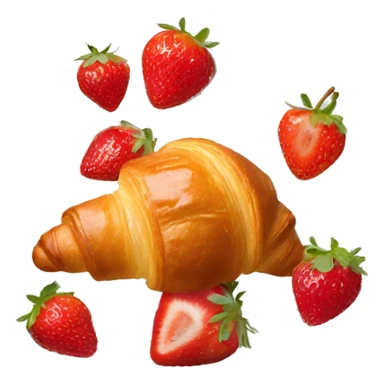 White plate with croissant with chocolates and strawberries sticker
