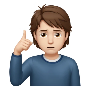 Weak man with disheveled hair pointing to his right sticker