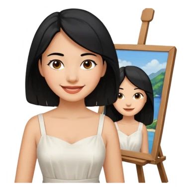 Painting Hold. Women painting smilling  black hair sticker