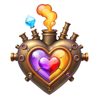 steampunk heart with magic red, violet, orange and yellow potions flying  sticker