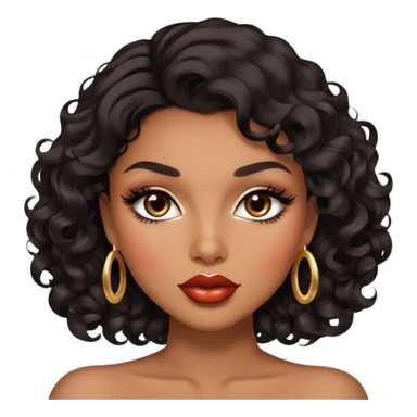 Glamourous, brown skin tone, very beautiful woman, with big plump lips, long long lashes, black curly smooth short hair, brown eyes sticker