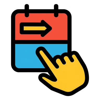 modern and simple app logo featuring a stylized hand swiping on a calendar or event ticket, vibrant colors sticker