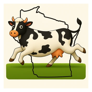 Add the outline of the state of Wisconsin in the background behind the cow and grass field sticker