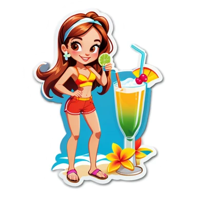 Annemarie drinking a tropical cocktail at the beach sticker
