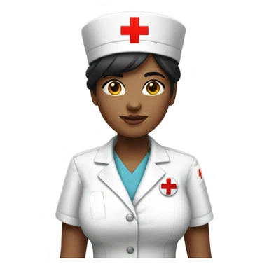 short black hair female nurse with red cross sign hat wearing dress sticker
