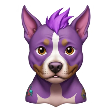 very tattoed brown face pitbull dog with purple spiky hair sticker
