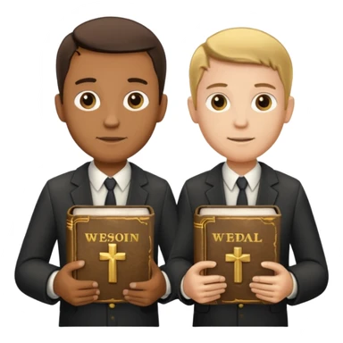two missionaries with a bible sticker