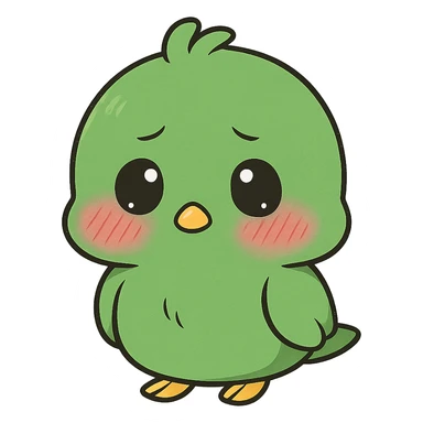 green chibi anime bird with a blushing face, cute and shy, chibi anime style sticker