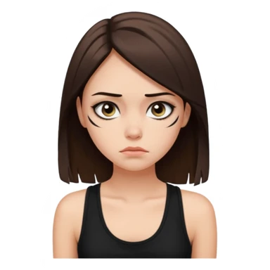 a fair girl with straight brunette hair, black tank top, eyeliner on. Looking sad sticker