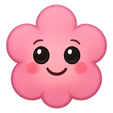 a new cute pink emoji, flower-shaped, big eyes, smiling, blushing cheeks sticker